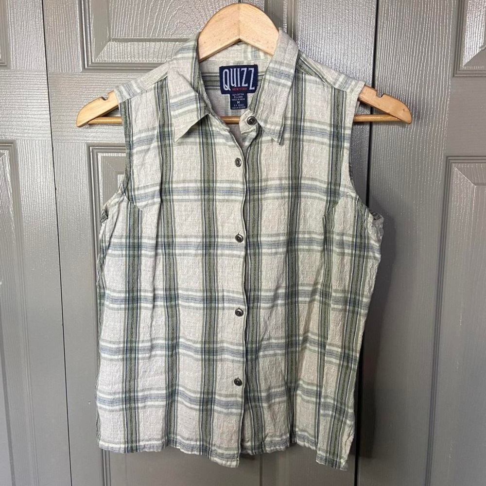 Y2K Plaid Sleeveless Button Up Top Size M quizz new york preppy spring summer